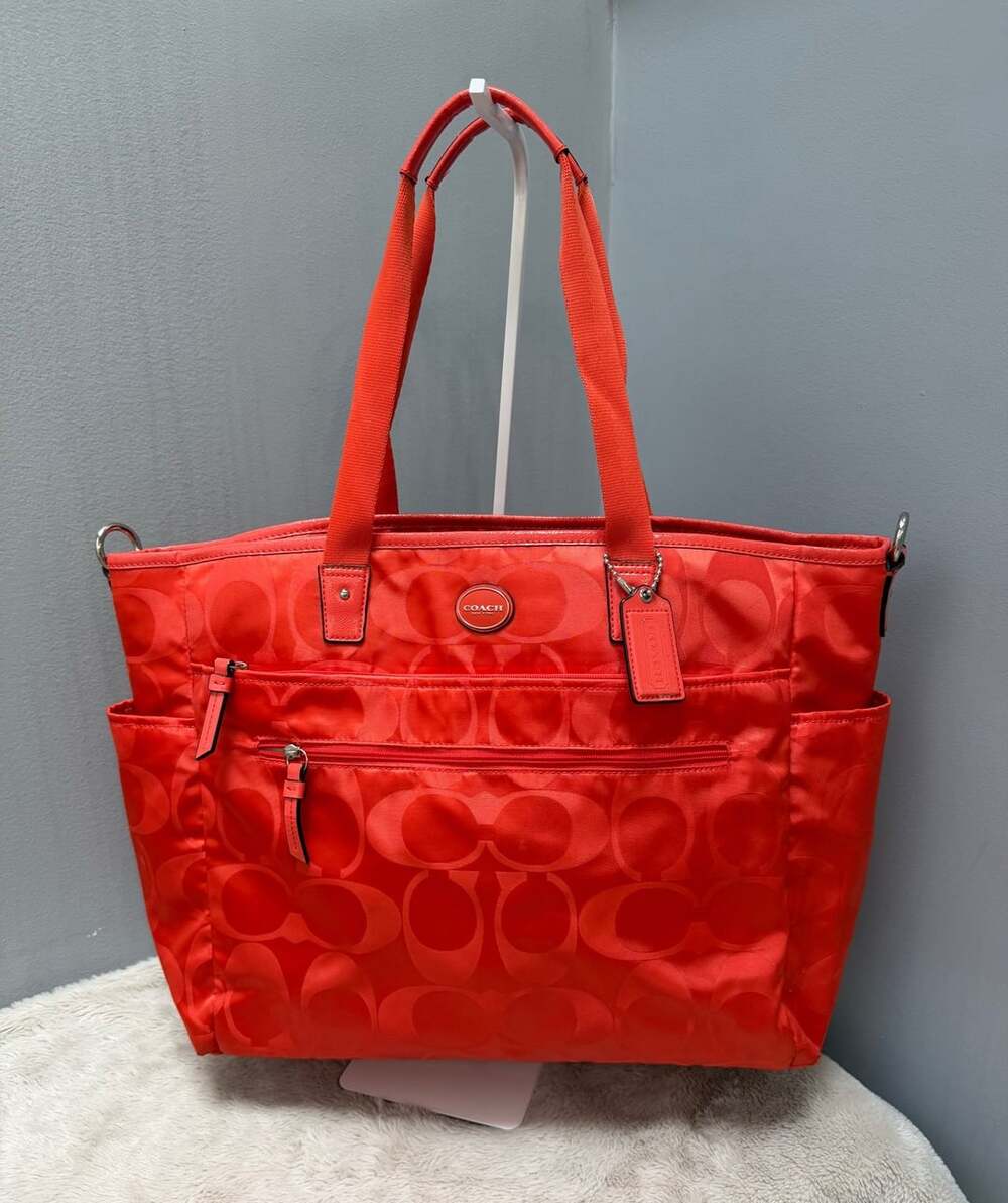 Coach Signature Poppy Pop C Orange Nylon weekender Handbag F77577